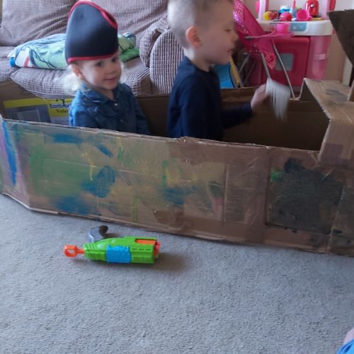 A boat made by all of us. Harry chose the boat by using images off google as to what he wanted it to look like. He then painted it after 2